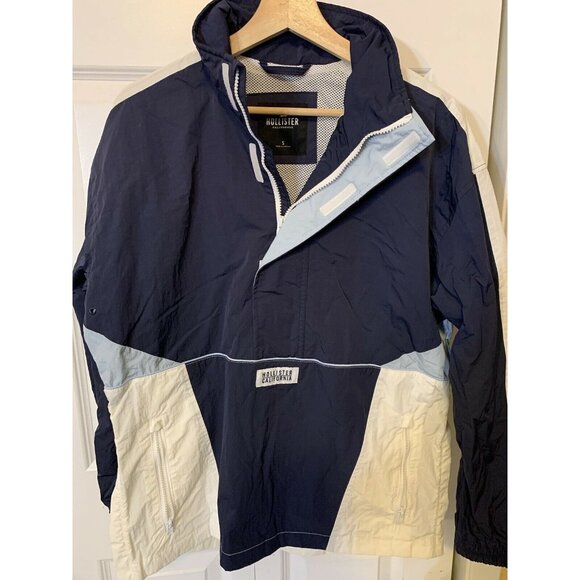 Hollister Men’s Sz S jacket 1/2‎ Zip Windbreaker Blue White Pullover - Picture 5 of 9